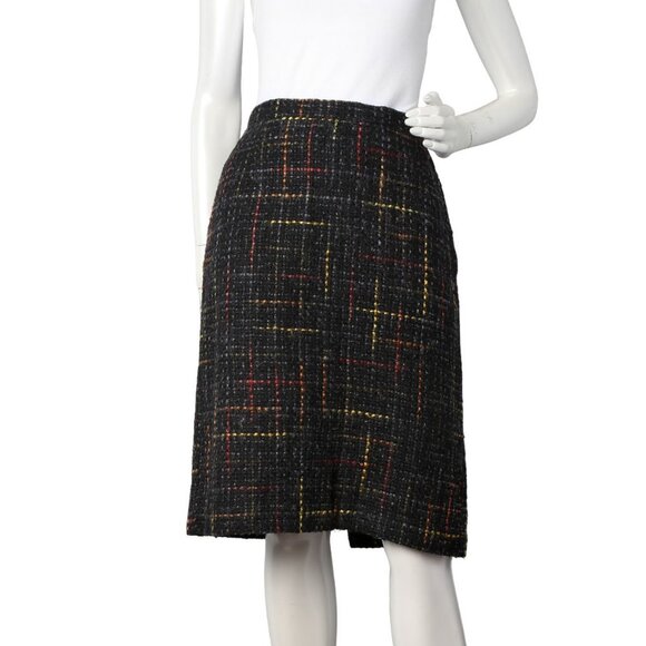 Vintage TC Petites Wool Blend Tweed Skirt Plaid Stripes Retro 90s Black Yellow - Picture 3 of 12